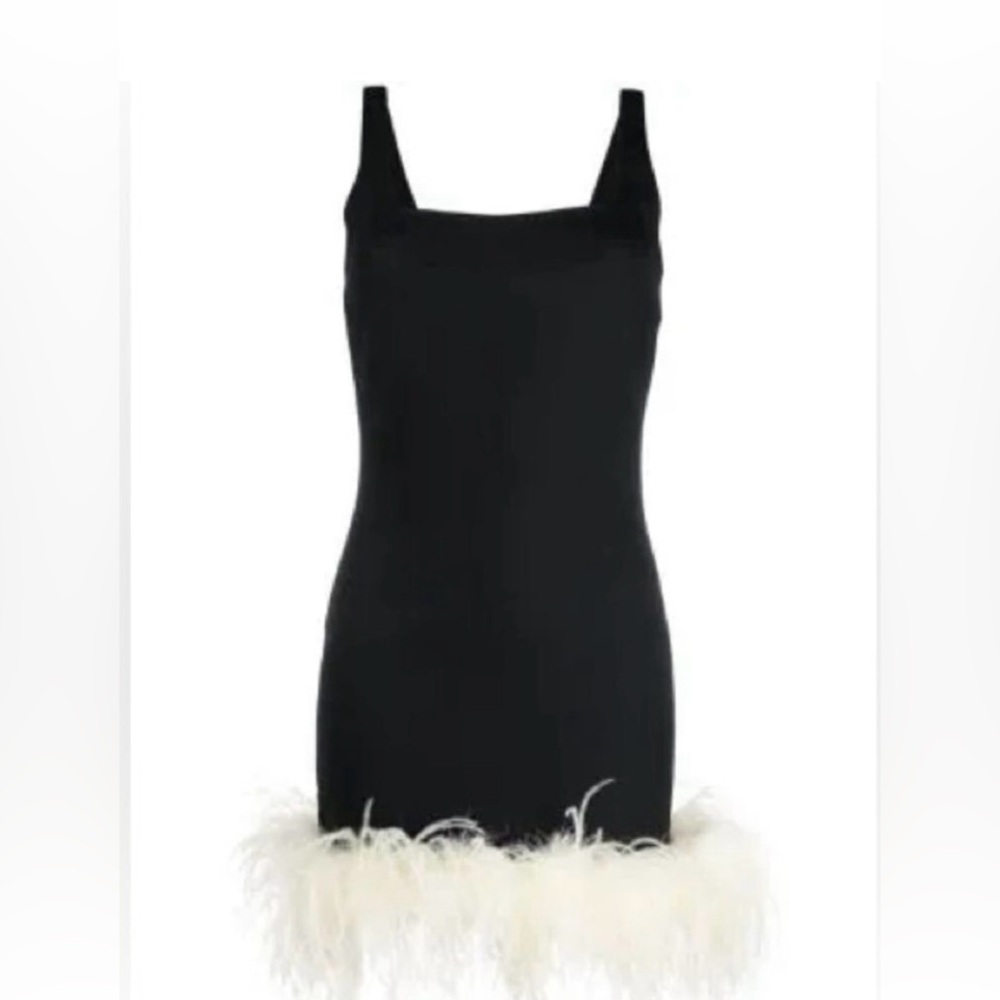 MANURI Rinna Ostrich Feather Trim Square Neck Trim Dress Black White
NWT - Picture 4 of 8